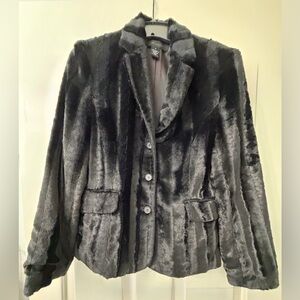 Black Faux Fur Jacket Women Textured Blazer Y2K Soft Glam Coat Small